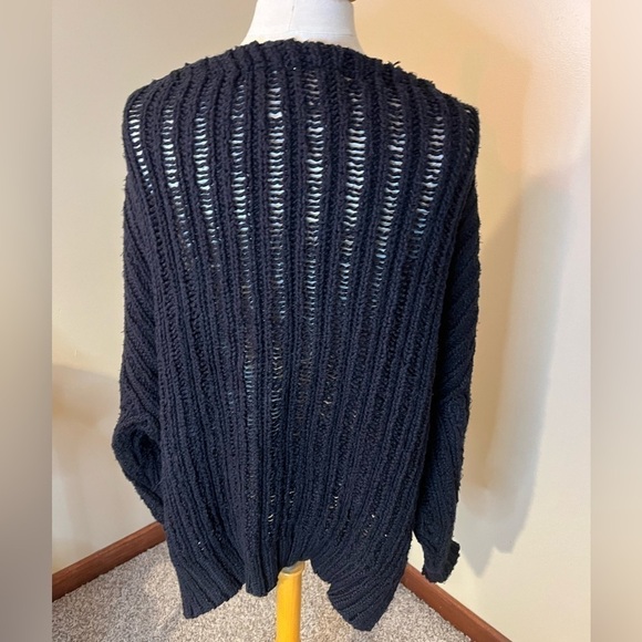 Free People Black Oversized Wide-knit Chunky V-Neck Sweater Sz XS/S - Picture 3 of 5